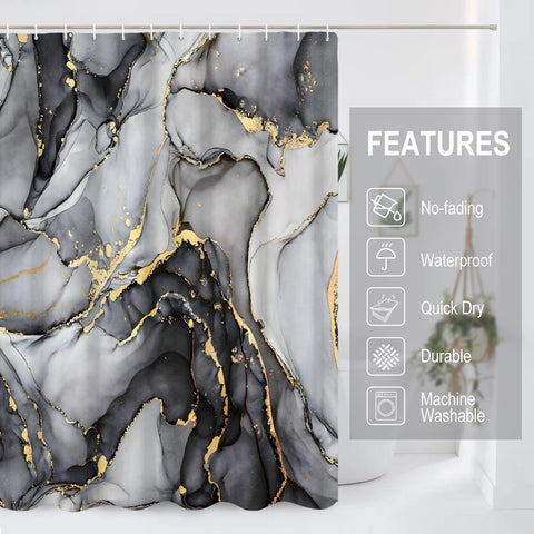 GCIREC Shower Curtain, 180x200cm, Gray Ombre Modern Abstract Art Marble Waterproof Fabric Machine Washable Bathroom Curtain with Hooks