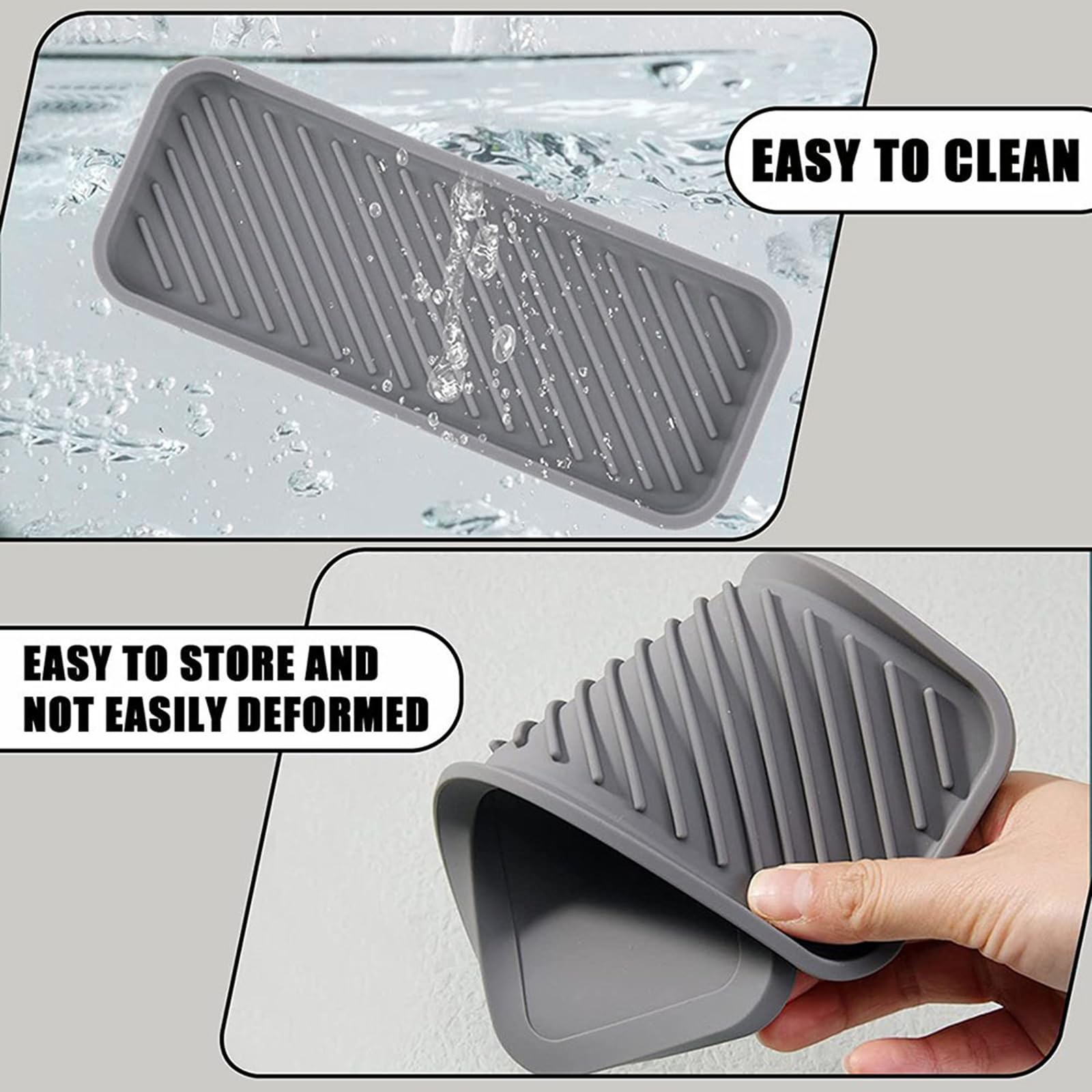 Kitchen Bathroom Sink Sponge Soap Organiser Holder Tray Silicone, 2 Pcs