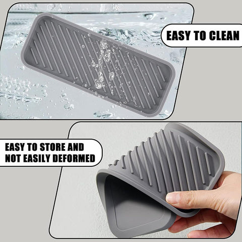 Kitchen Bathroom Sink Sponge Soap Organiser Holder Tray Silicone, 2 Pcs
