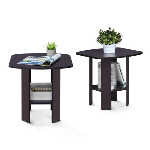 Furinno SIMPLE DESIGN Side Table Set of 2, 2-Tier End Table, Open Shelves Night Stand, Bedside Table, for Living Room, Bedroom, Dark Walnut