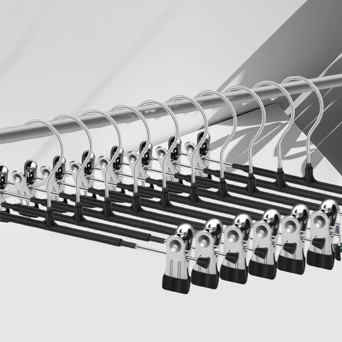 Mutsitaz Pack of 10 Metal Trouser Hangers for Trousers Socks Skirts 30 cm Skirt Hanger with 2 Non-Slip Clips