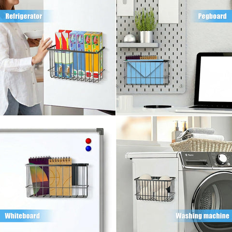 NiHome 2-Pack Magnetic Fridge Shelf Baskets, 14 lb Capacity, Black