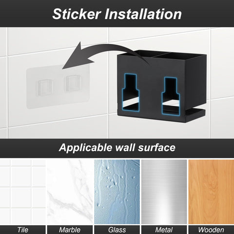 Doygim 2-Slots Electric Toothbrush Holder Wall Mounted & Countertop, Black