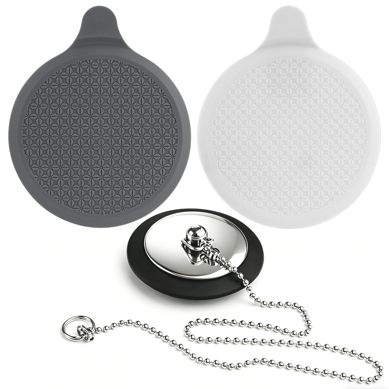 TAIANJI 3 Pack Bath Sink Plug 6 inch, Fits 42-45mm Universal Silicone Plug with Chain