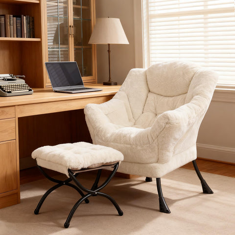 SESHINELL Armchair with Ottoman, Comfy Upholstered Lounge Reading Chair with Side Pocket and Armrests