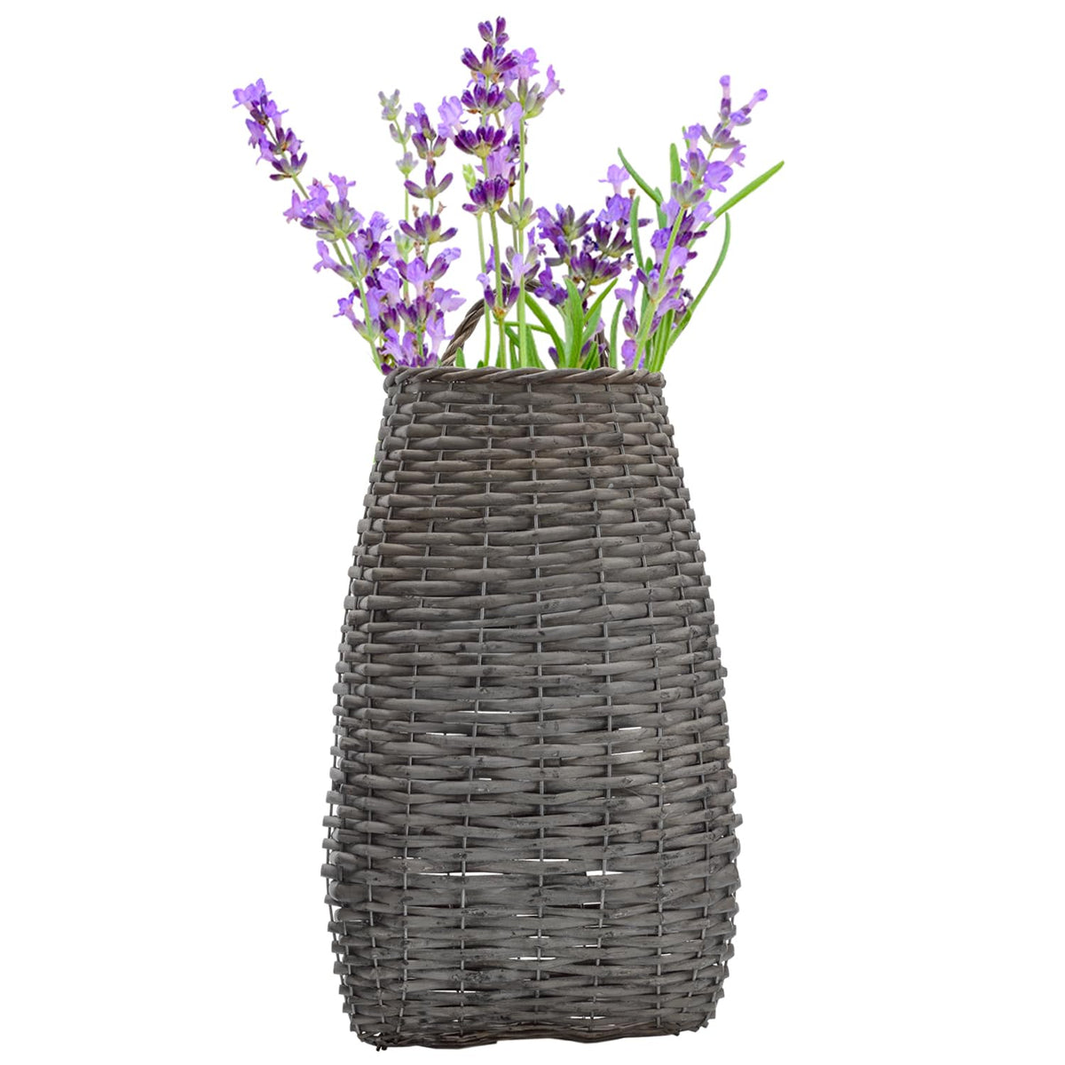 AuldHome Wall Hanging Pocket Basket; Woven Wicker Rustic Farmhouse Gray Washed Long Basket; 17 x 9 x 5 Inches