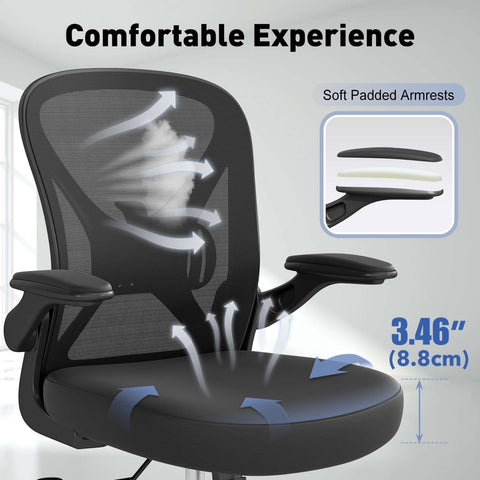Keratee Ergonomic Mesh Office Chair with Adjustable Lumbar Support ＆ Flip-up Arms, Breathable Computer Home Desk Chair with 360 & Height Adjustment