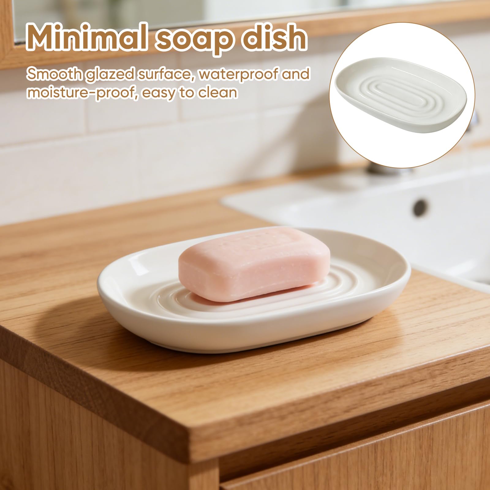 Anti Slip Ceramic Soap Dish – Minimal White Soap Dish for Bathroom – Soap Tray Dish for Shower, Kitchen and Sink