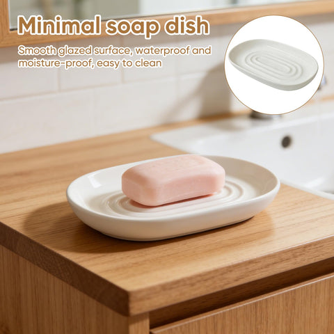 Anti Slip Ceramic Soap Dish – Minimal White Soap Dish for Bathroom – Soap Tray Dish for Shower, Kitchen and Sink