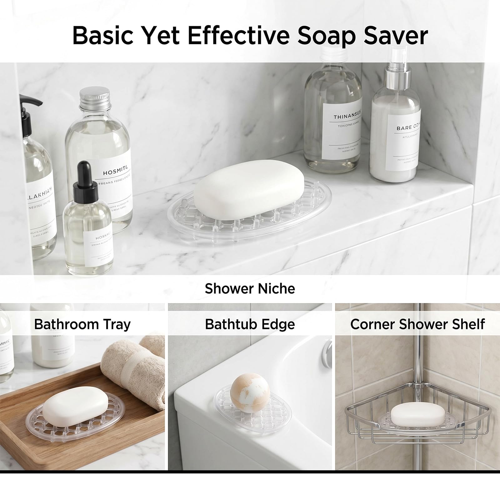 2 Pcs Silicone Soap Holder Soap Dish for Shower Simplicity Soaps Dish Non-Slip Clear Holder with Drainage Holes Self Draining Waterfall Soaps Tray