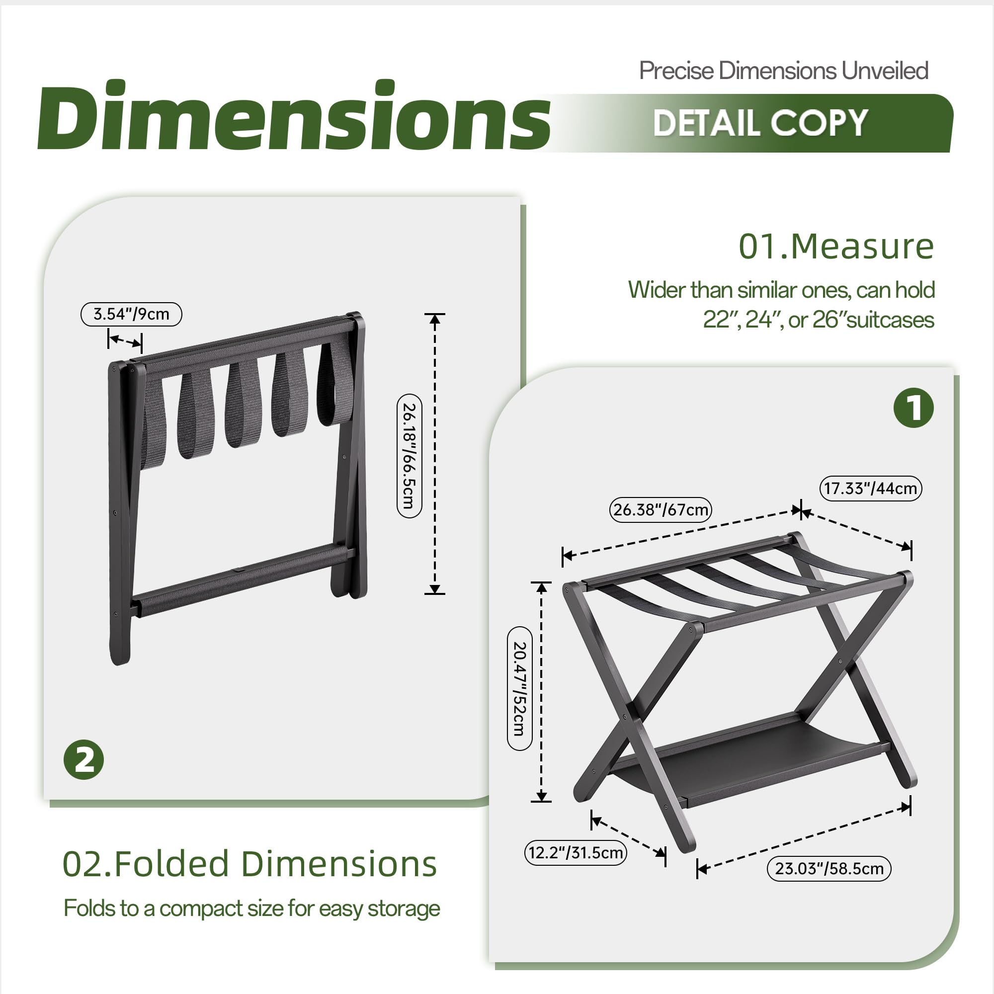 vovala Luggage Rack, Folding Suitcase Stand with Storage Shelf, Premium Bamboo Luggage Holder for Guest Room, Bedroom, Hotel, Closet