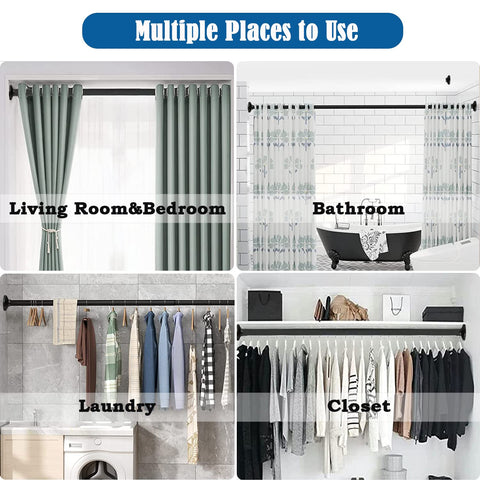 Curtain Pole No Drill Extendable Clothes Rail Shower Curtain Rail Telescopic Rod Curtain for Bathroom,Bedroom,Wardrobe White (48-70CM Φ25mm)