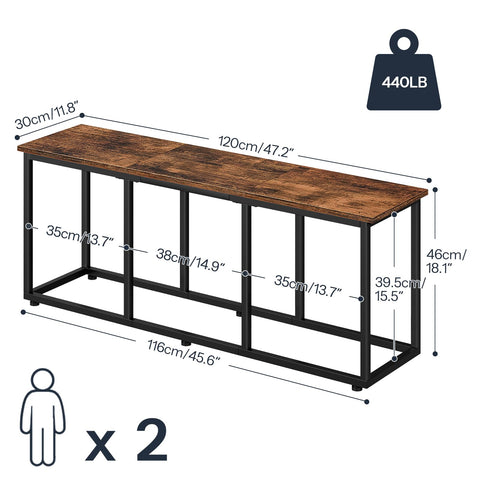 HOOBRO 120 cm Dining Bench, Industrial Indoor Kitchen Bench Seat, Easy Assembly, for Kitchen, Entryway, Bedroom, Rustic Brown and Black EBF45CD01