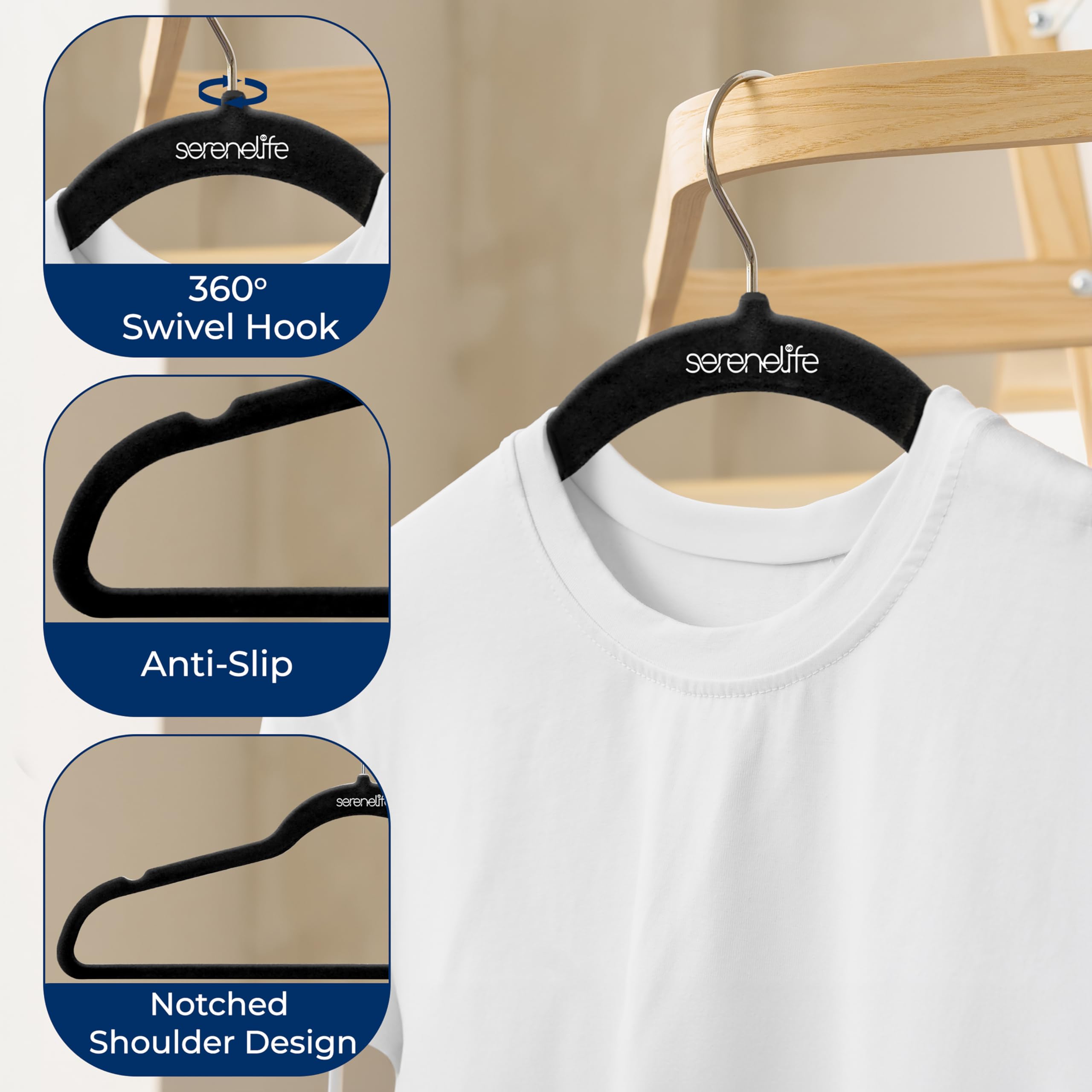 30 Pieces Velvet Hangers - Space Saving Heavy Duty Slim Suit Clothes Hanger Set with 360 Degree Swivel Metal Hook, Can Hold Up to 10 Lbs. For Coats
