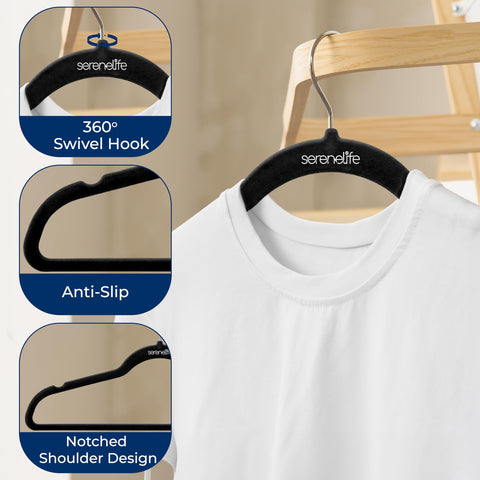 SereneLife Velvet Hangers 200 Pack - Non-Slip Felt Hangers with 360° Swivel Hook - Ultra-Thin, Lightweight Velvet Hangers for Shirts, Sweaters
