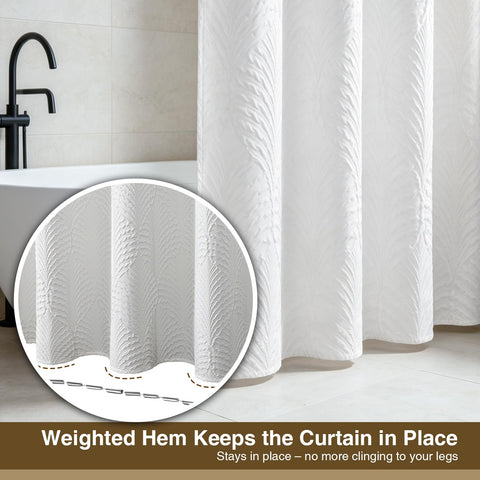 White Shower Curtain 120 cm x 200 cm for Small Bathroom - Thick Fabric Shower Curtains with Hooks & Weighted Hem