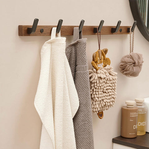 Lxoraziy Wall-Mounted Coat Rack - Walnut Coat Rack Hook, Heavy Duty Wooden Wall Coat Hanger with 5 Coat Hooks for Hanging Coats, Hats, Clothing