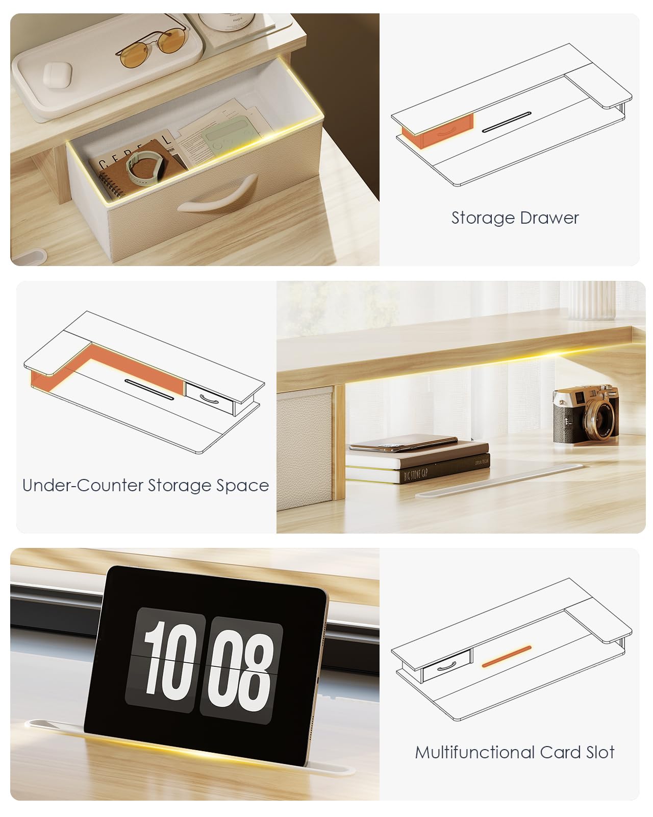 OffiGo Standing Desk with Drawers & Monitor Stand, USB Port, 120cm Beige