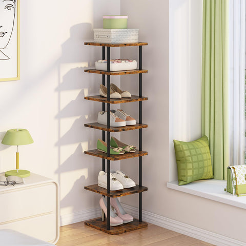 Huhote Shoe Rack Organizer, Shoe Stand, 7 Tier Narrow ShoeShelf, Metal ShoeTower, ShoeRack for Closet, Hallway, Entryway, Front Door, Small Spaces