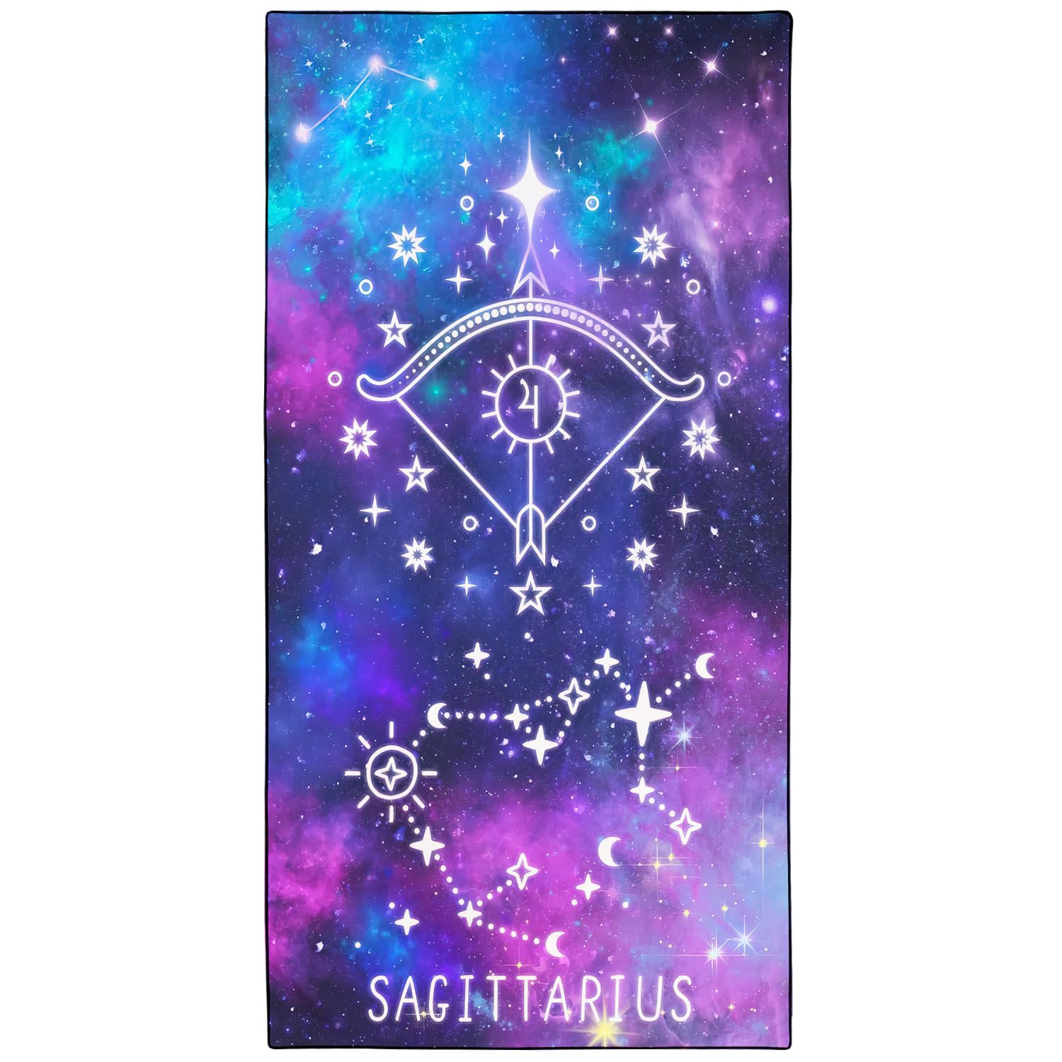 Violetpos Sagittarius Zodiac Sign Beach Towel for Astrology Fans, Extra Large 180x90 cm 250GSM Microfibre, Sand Free Quick Dry