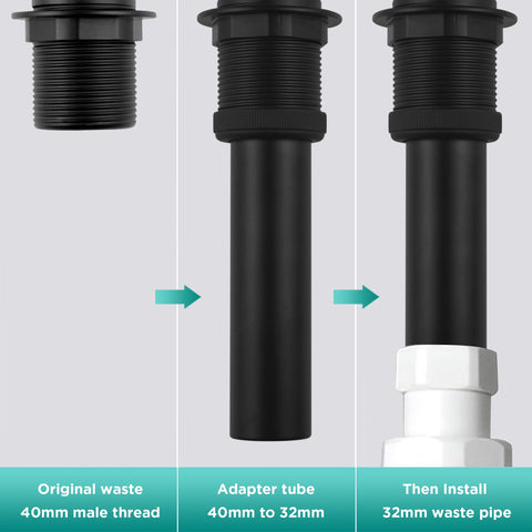 Waste Adapter Tube G1 1/4’’ (40mm) to 32mm Matte Black