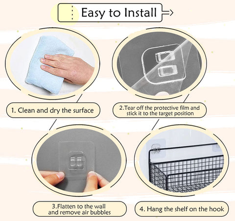 SUBTAVIK 12 Pcs Shower Caddy Adhesive Hooks Replacement, Corner Sticker Transparent Sticky for Bathroom Kitchen Shelf (Double&Single Hook), (YW0133)
