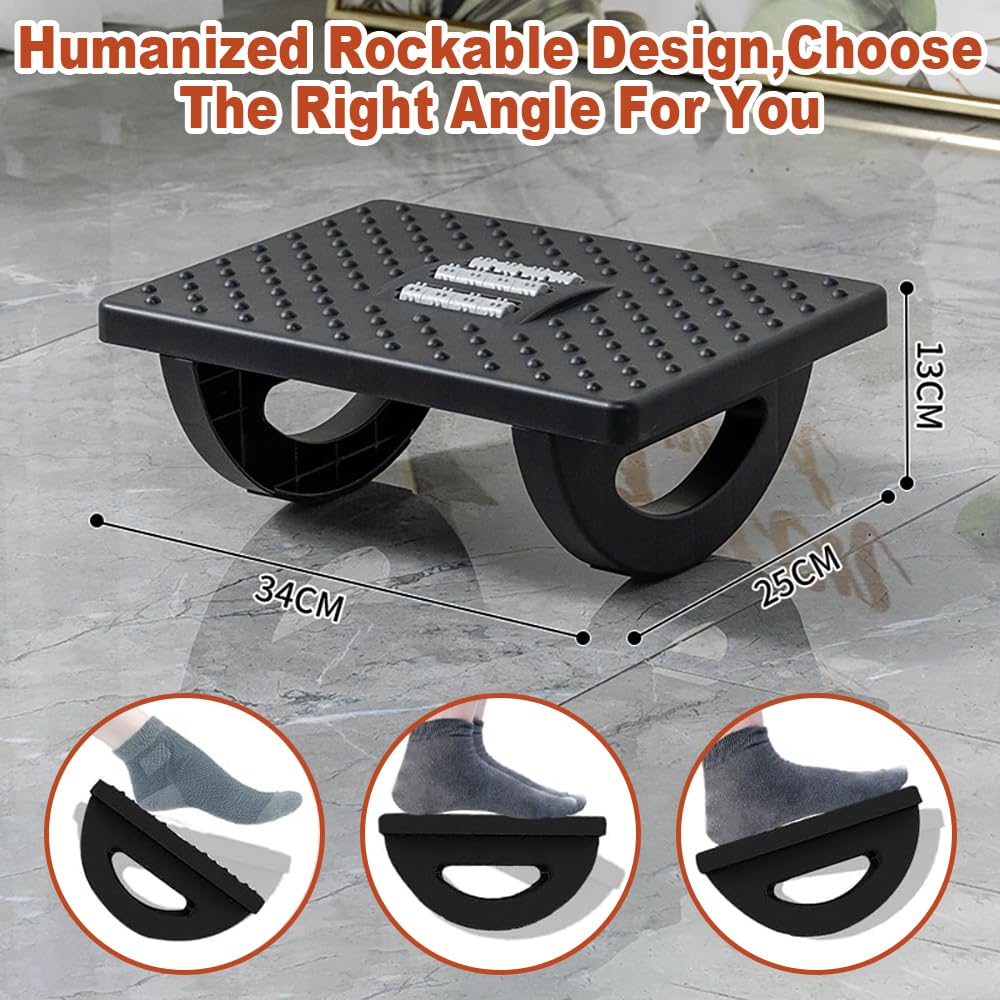Lighterday Ergonomic Foot Stool - Adjustable Under Desk Foot Rest with Roller Massage (Black)