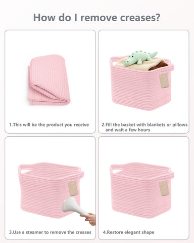 JOJOSEE Small Cotton Woven Storage Basket for Shelves, Pink, 3PCS