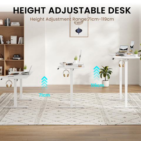 Farini U-Shaped Ergonomic Electric Standing Desk, 100x60cm, Height Adjustable Sit to Stand Desk with Memory Keypad & Headphone Hook for Home and