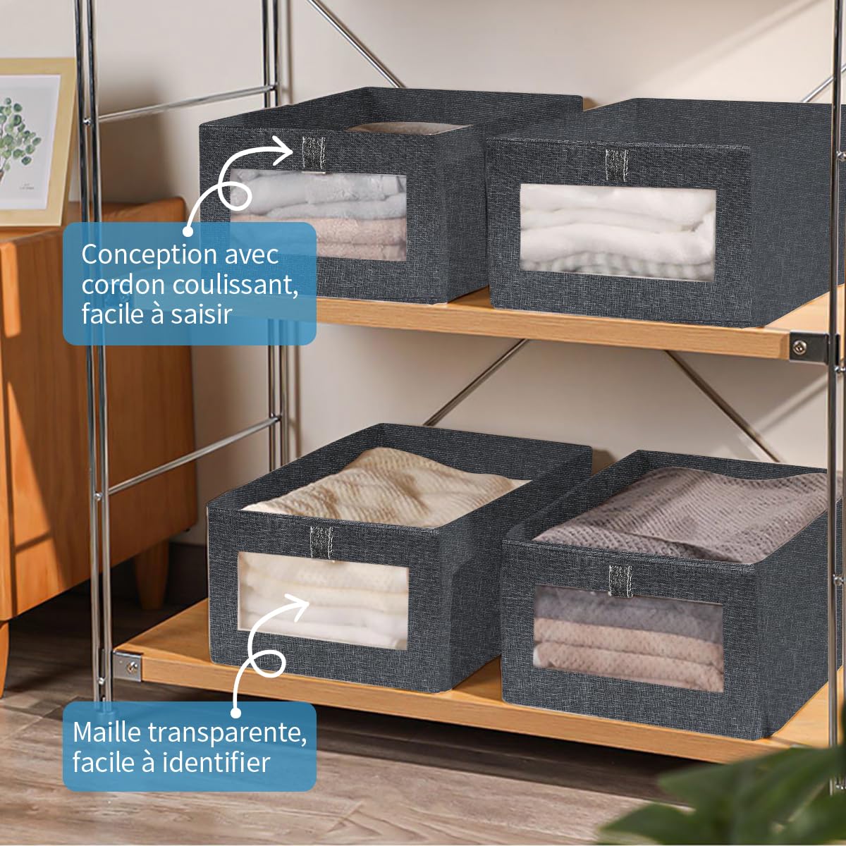 Niviy Clothes Storage Boxes 2 Pack, Foldable Fabric Wardrobe Organiser