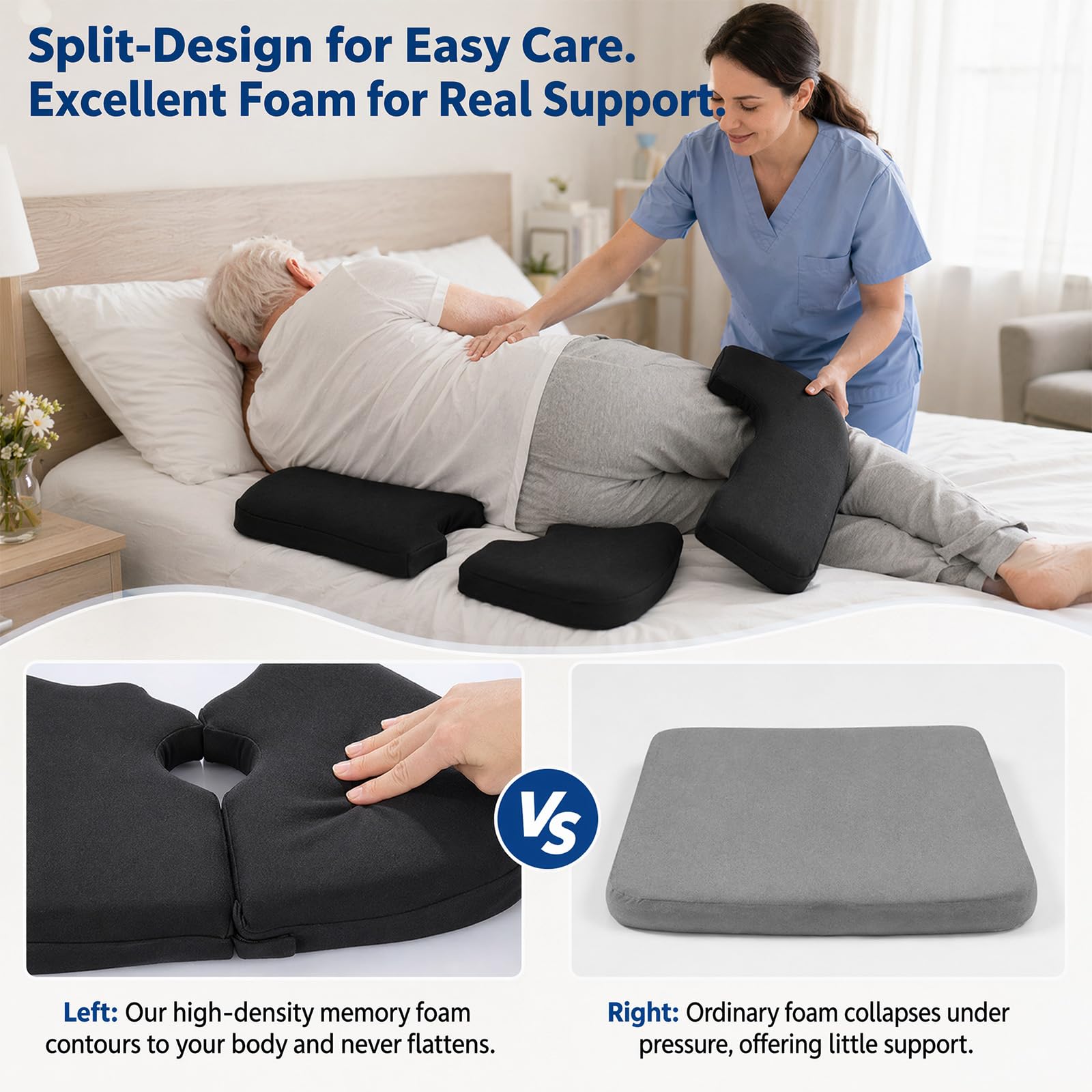 Memory Foam Coccyx Cushion with T-Shaped Cutout for Tailbone Pain Relief