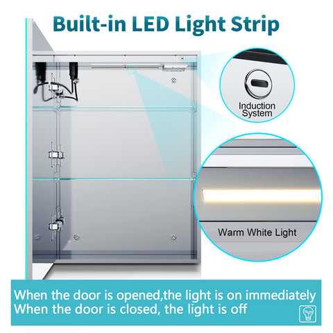 ELEGANT 500 x 700mm Stainless Steel Mirror Cabinet for Bathroom with Shaver Socket Washroom Furniture Illuminated Wall Mounted Mirror Cabinet with