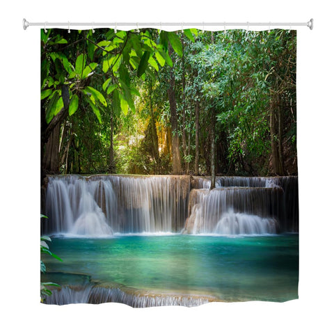 goodbath Garden Shower Curtain Outdoor Waterfalls, 3D Nature Scenery Landscape Forest Trees Bath Curtains for Bathroom Fence Wall, 180 x 180 cm