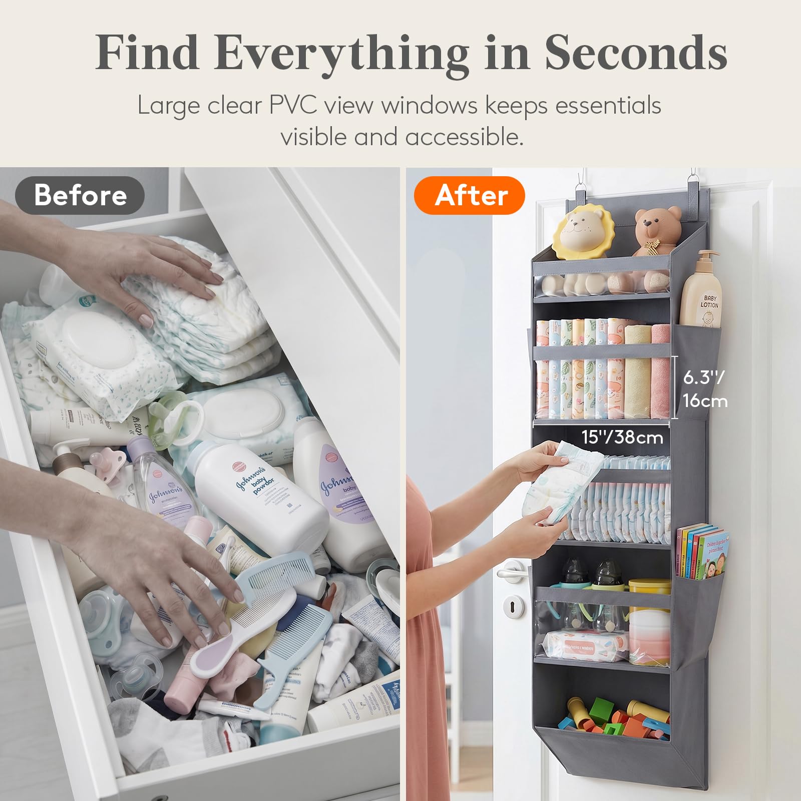 Lifewit Over the Door Storage, Clear Hanging Organiser with 4 Side Pockets, Anti Tilt 40 lbs Load Behind Door for Dorm, University Essentials, Room