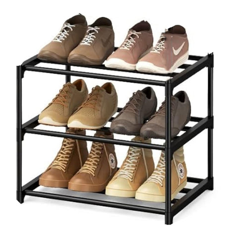 Flosvotals 3 Tier Shoe Rack,Space Saving Shoe Storage Organiser,Metal Storage Rack, Easy Assembly & Strong Design, Stackable Shoe Shelf, for Hallway