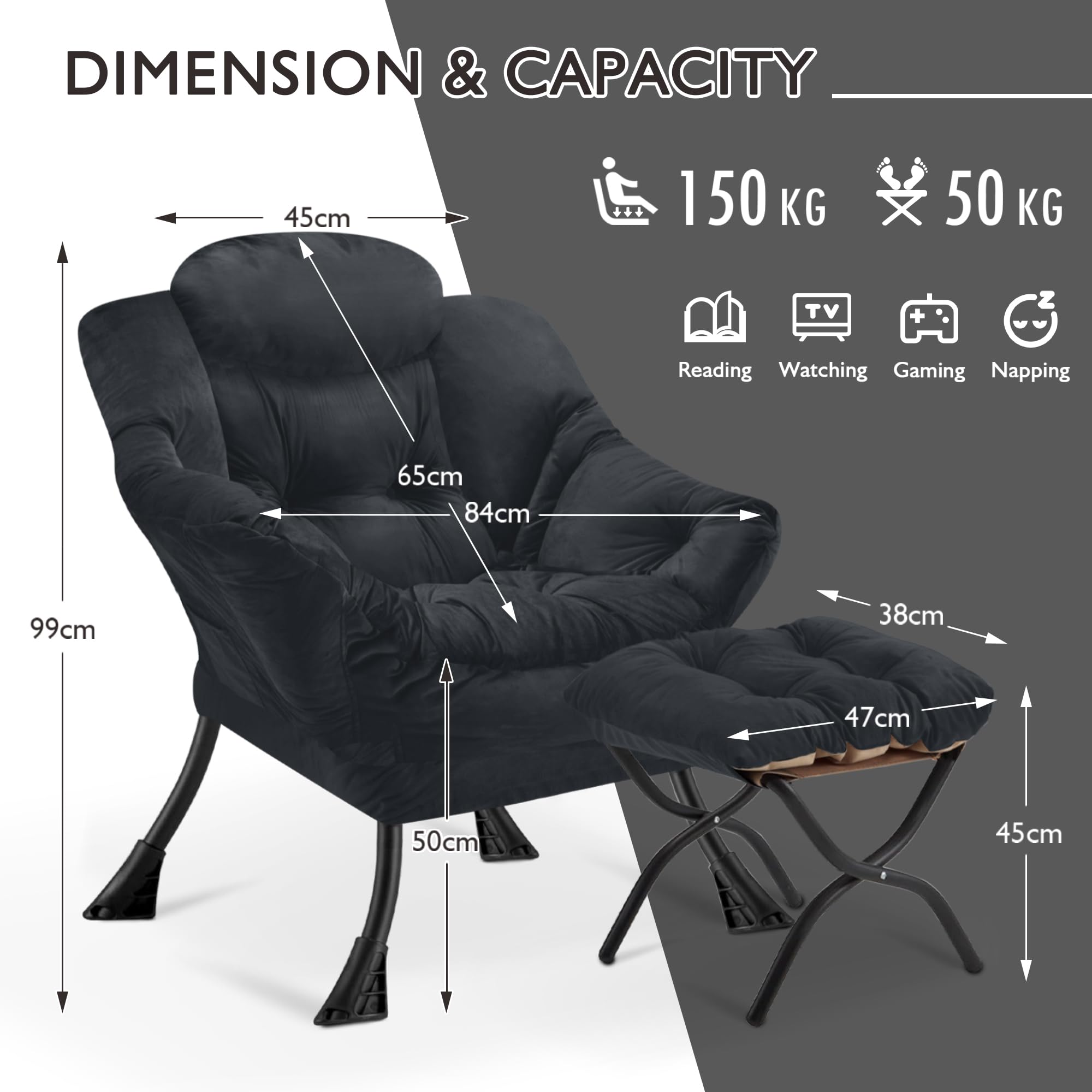 Buymoth Armchair Living Room Comfy Armchair Reading Chair with Footstool Lazy Accent Chairs Bedroom Cuddle Chairs