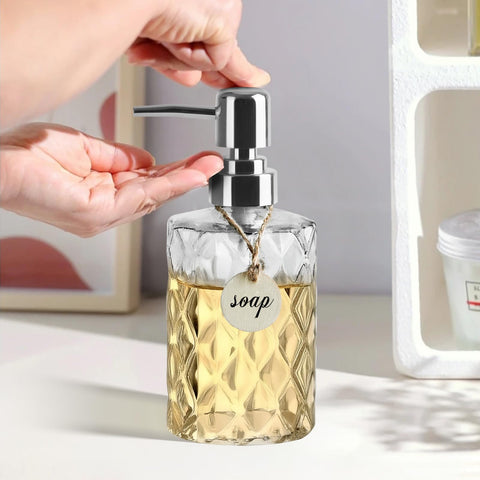 SHILIPAIJC 2pcs Glass Soap Dispenser, 11.6 oz Hand Wash Dispenser