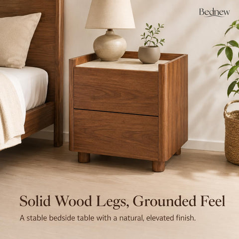 Bedside Table with 2 Drawers, Wooden Bedside Cabinet with Storage