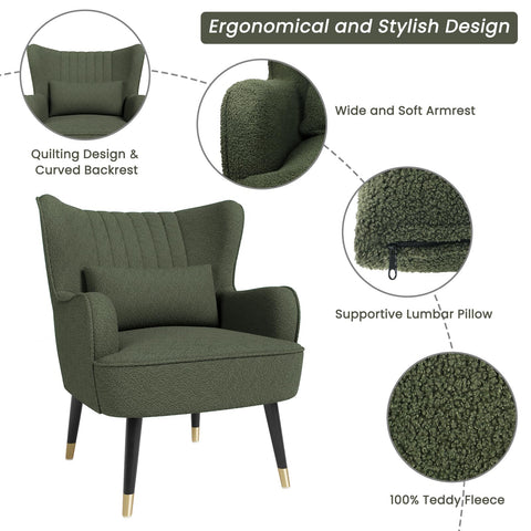 Vesgantti Teddy Accent Chair with Lumbar Pillow, Wing Back Large Armchair