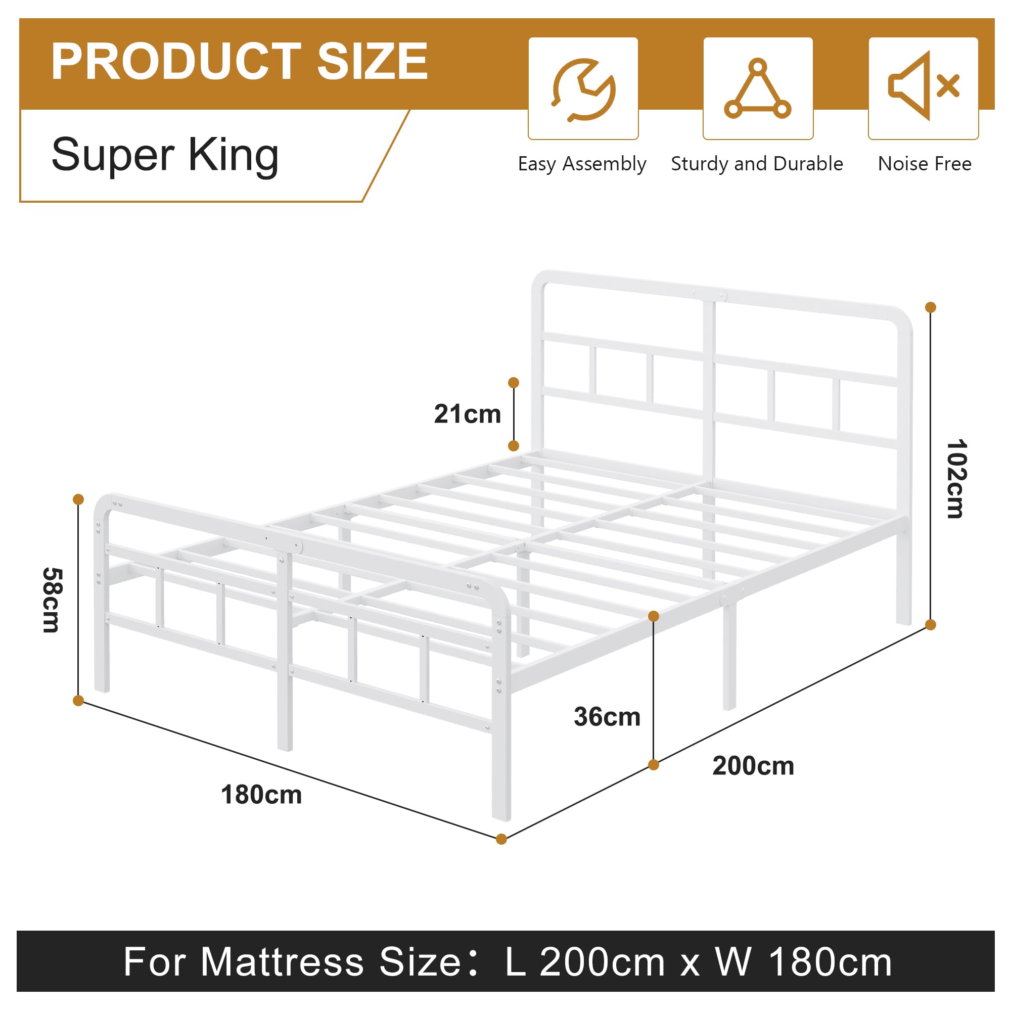 Yicensen Super King Bed Frame with Headboard and Footboard