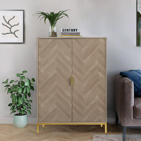 Yvsevnr Herringbone Sideboard Buffet Storage Cabinet Kitchen Cupboard