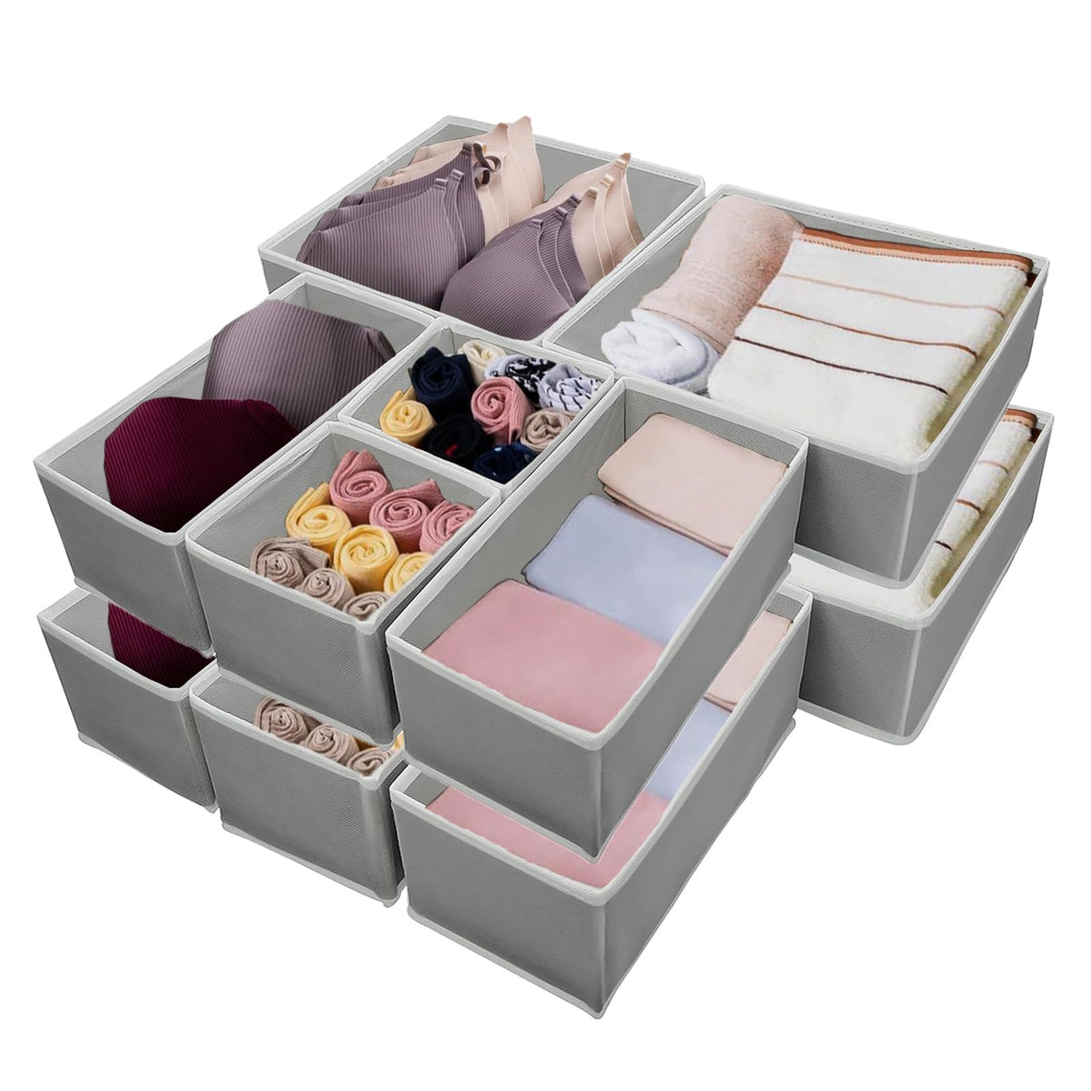 Braozaiw Drawer Organisers, Drawer divider, Storage Dividers Set, Foldable Fabric Organisers for Clothes, Underwear, Socks, Clothes Organiser