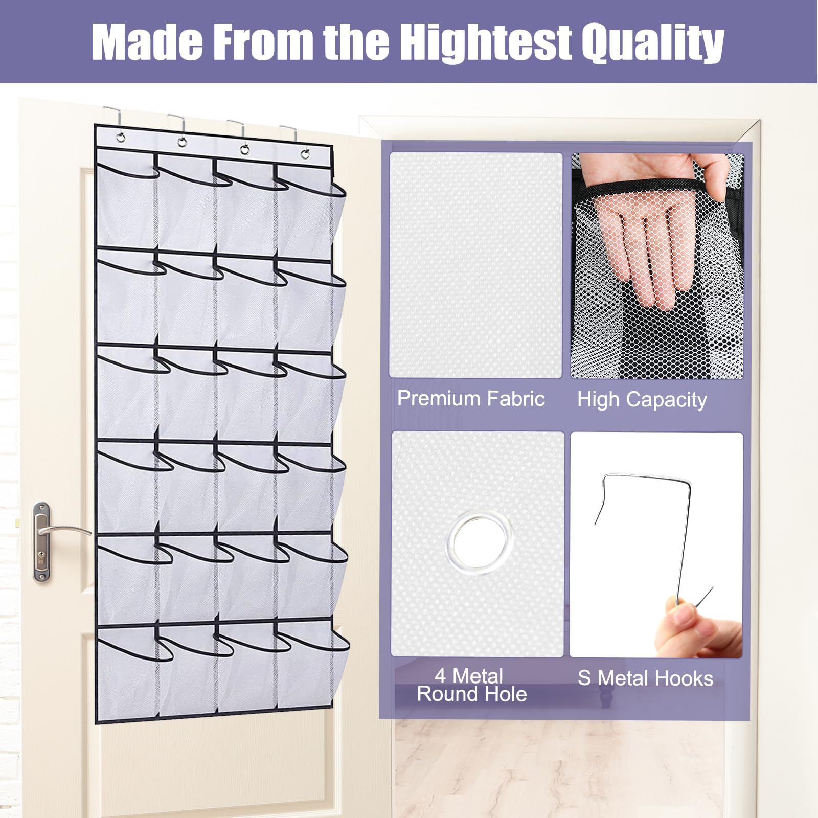 BONAVCY Over the Door Shoe Storage, Hanging Shoe Rack with 24 Mesh Pockets