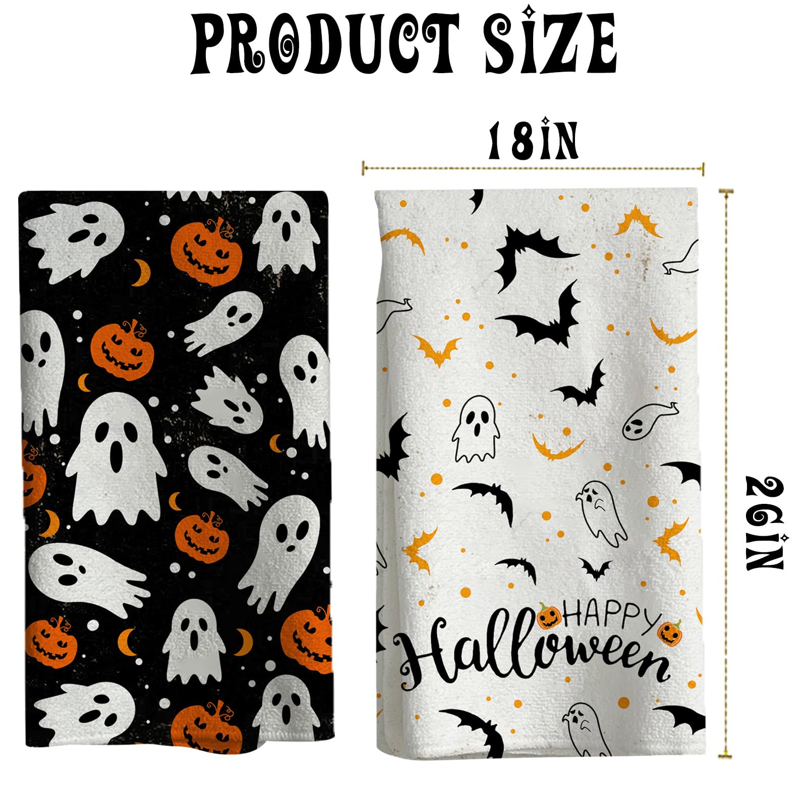 HINGTAI 2Pcs Halloween Kitchen Towels Halloween Hand Towels, 18x26 Inch Drying Cloth Towel Halloween Scary Hand Towels for Kitchen Home