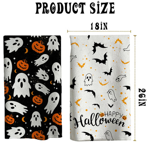 HINGTAI 2Pcs Halloween Kitchen Towels Halloween Hand Towels, 18x26 Inch Drying Cloth Towel Halloween Scary Hand Towels for Kitchen Home