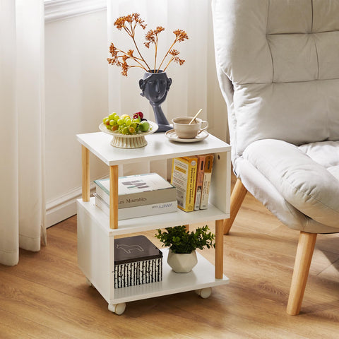 Aibiju 3 Tier Side table with wheels, Narrow End Table with Storage Shelf, Bedside Table Nightstand for Small Spaces, Bedroom, Living Room
