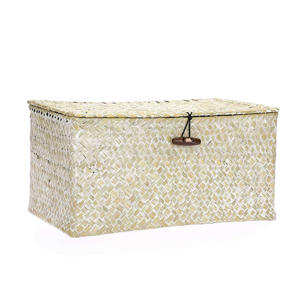 IGNPION Seagrass Storage Basket with Lid Woven Wicker Desktop Basket Rectangular Bathroom Storage Organiser Box