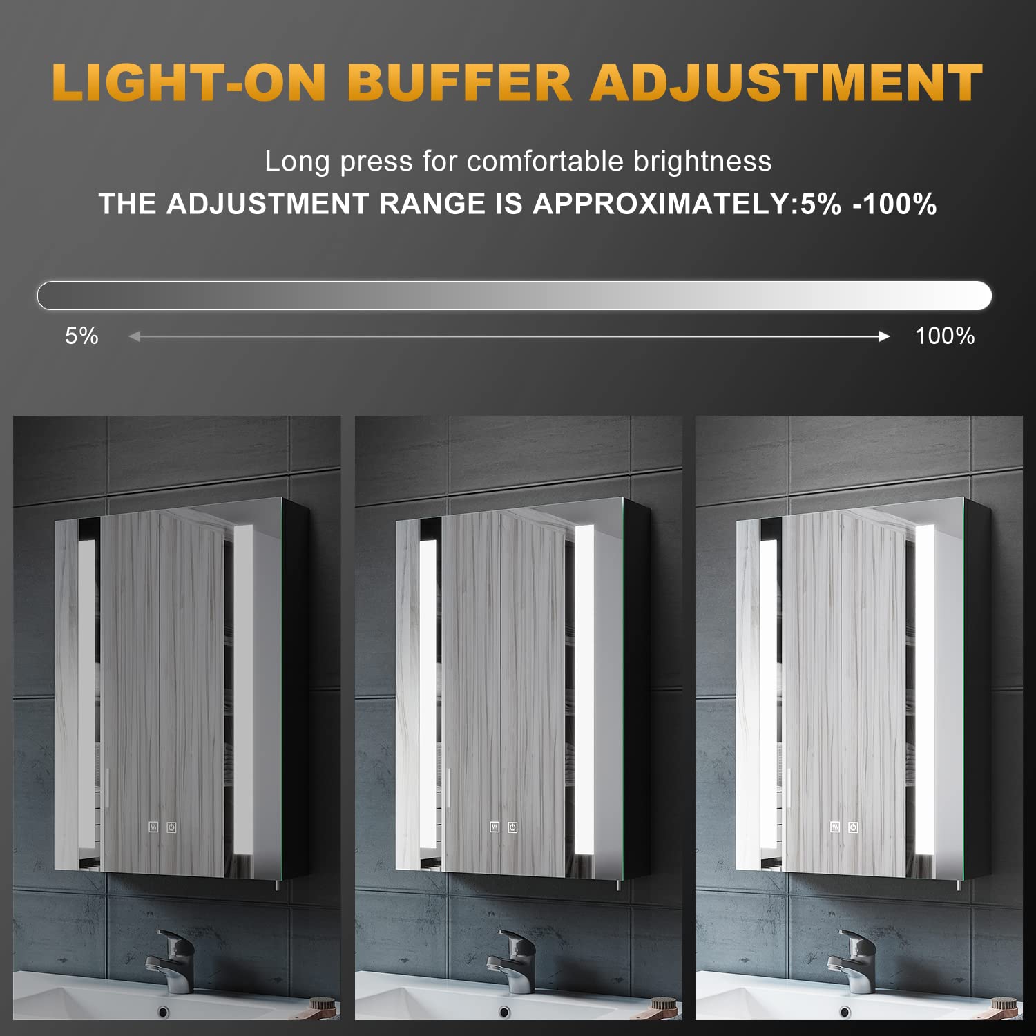 ELEGANT Bathroom Mirror Cabinet with Shaver Socket and Led Lights, Black Single Door Mirrored Bathroom Wall Cabinets with Demister Pad Dimmer Switch