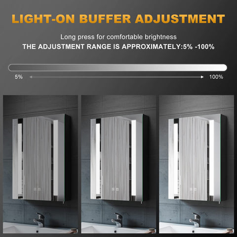 ELEGANT Bathroom Mirror Cabinet with Shaver Socket and Led Lights, Black Single Door Mirrored Bathroom Wall Cabinets with Demister Pad Dimmer Switch