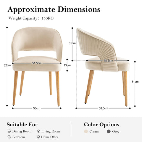 younturn Modern Velvet Upholstered Dining Chairs Set of 2, Comfortable Padded Kitchen Chairs with Armrests
